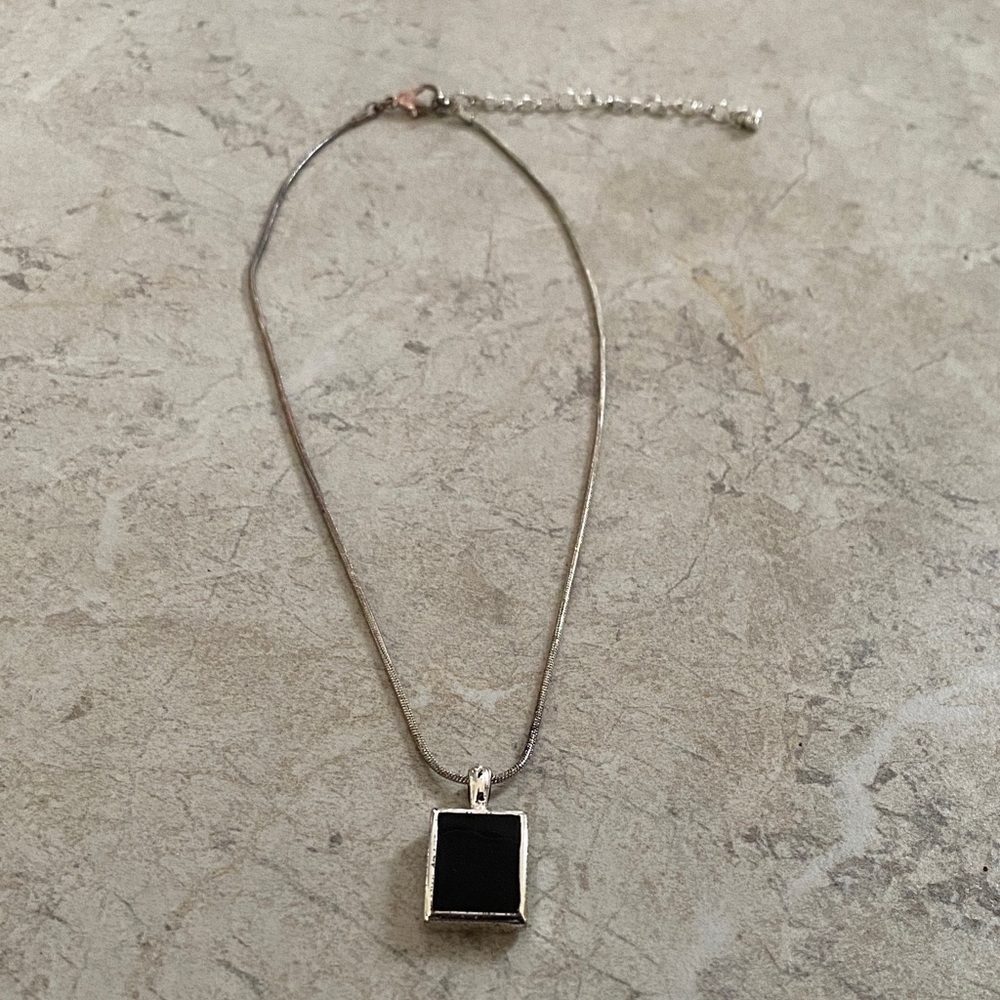 Onyx Rectangular Silver Encased Necklace - image 1